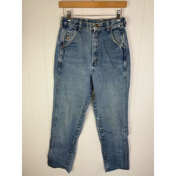 RARE VTG‎ Wrangler Logo Front Jeans Baggy High-Rise Jeans Approx Size 27 - Picture 1 of 9
